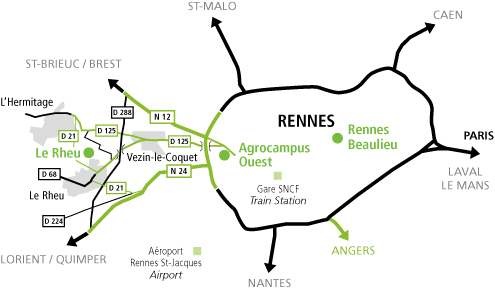 Access map to IGEPP's three localisations around Rennes